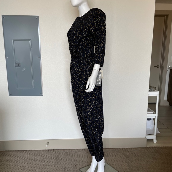 NWT Vintage 80’s Black Gold Vine Print Long Sleeve Jumpsuit by Paquette Too! - Picture 5 of 11